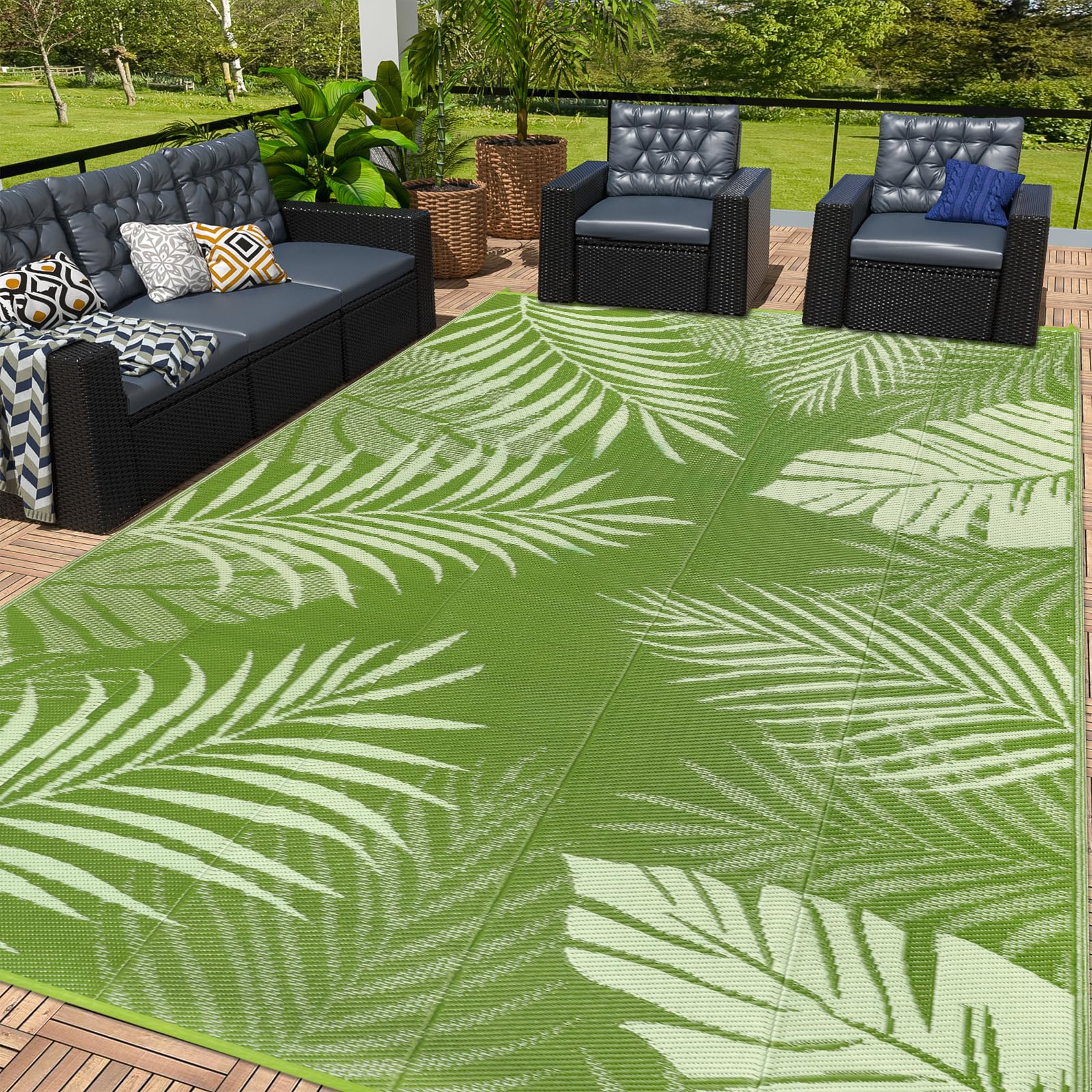 Edlbaegy Outdoor Rug Large 180x270 Waterproof Plastic Garden Rugs Reversible Foldable UV Resistant Camping Carpet Lightweight Patio Mat for Outdoor Picnic Balcony Backyard RV